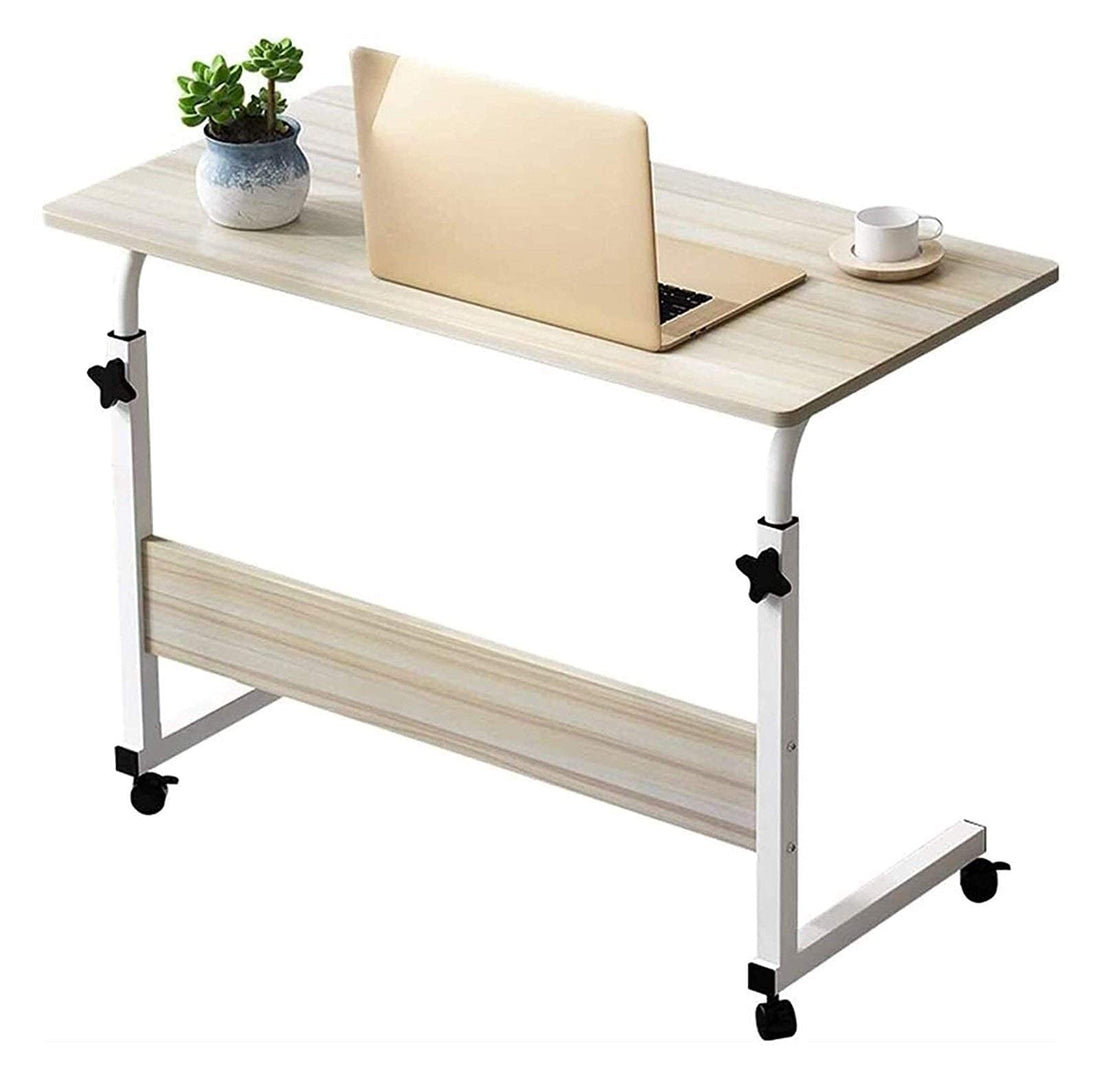 Side Table Unique C-shaped Bedside Table, Adjustable Height Laptop Stand, Wooden Workbench with Roller, Home Adjustable Cart Tray for Beds and Sofas (Size: 80x40cm)