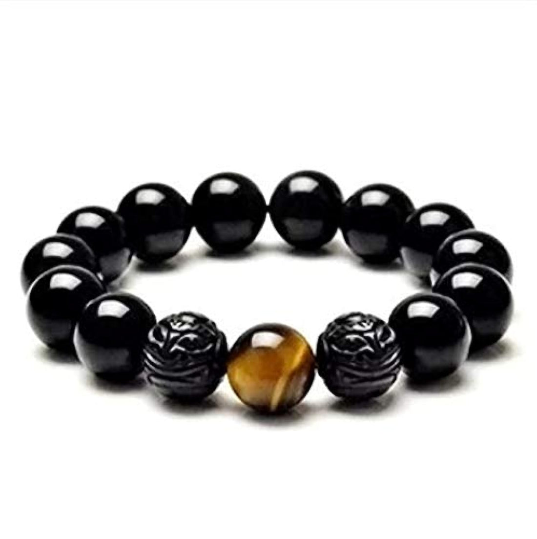 Nature Obsidian Tiger Eye Gemstone Fortune Bead Men Bracelet mb1111