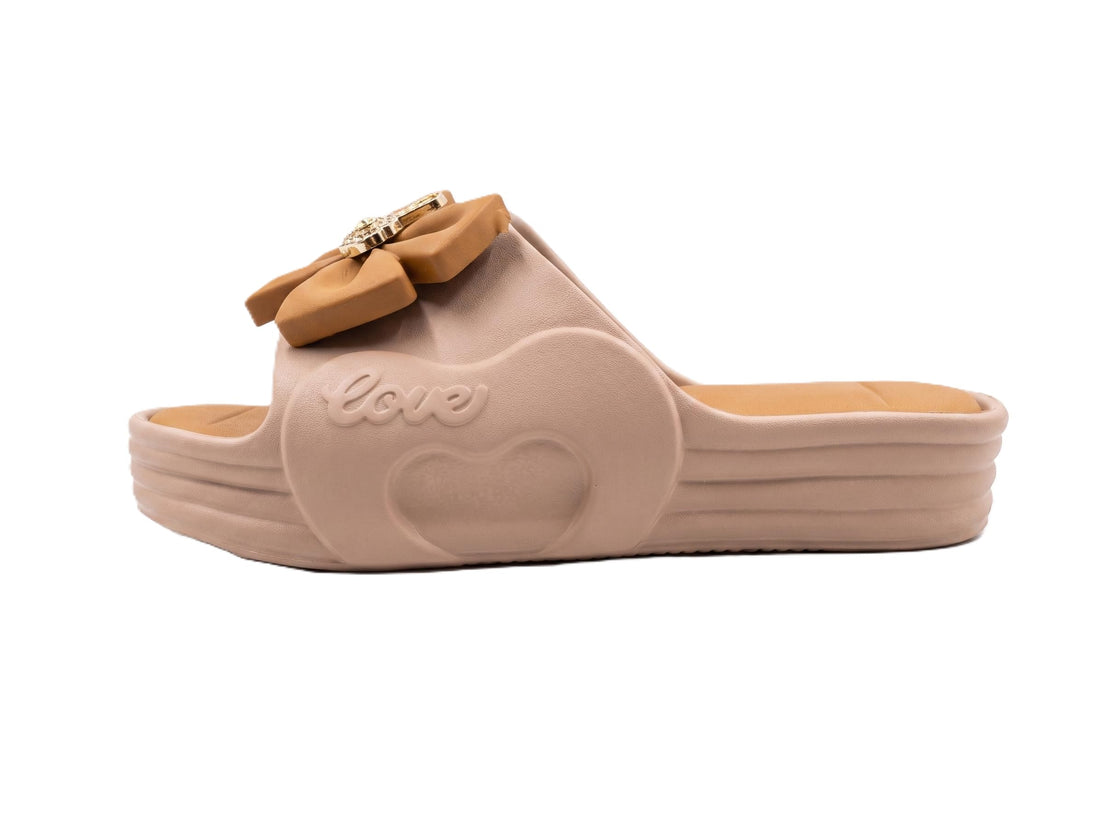 Project Z Women's Slipper "Faraha" Pure EVA High Sole - Ultra Comfortable Medical Women's Slippers with Rose and Gold Accessory - Home and Beach [Fuchsia/Brown/Pink]