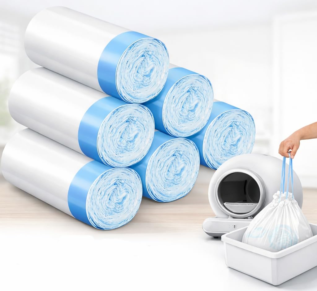 Cat Litter Box Liners, 180-Count Drawstring Waste Bags for Automatic Litter Robot, Leak-Proof, Blue (45 x 45 cm)