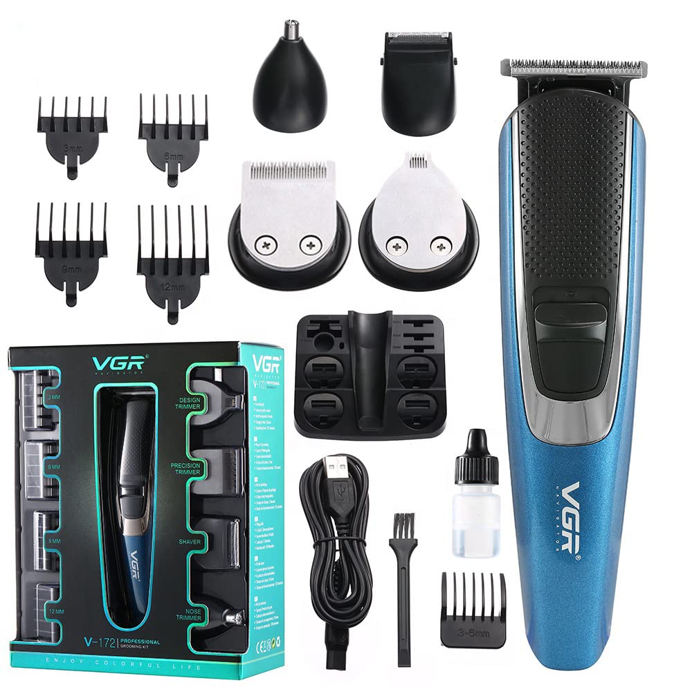 VGR 6-in-1, Face, Hair and Body - Multi Grooming Kit. Hair Trimmer Beard Trimmer Ear & Nose Trimmer Head Shaver Beard Styling Full Body Grooming Kit Fully, 120 minutes Runtime