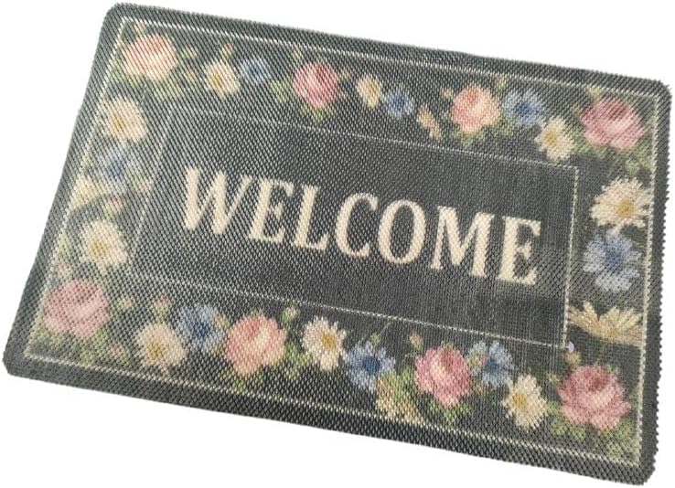 Modern Floral Style PVC Non-Slip Loop Doormat 55cm X35 (Shape 2)