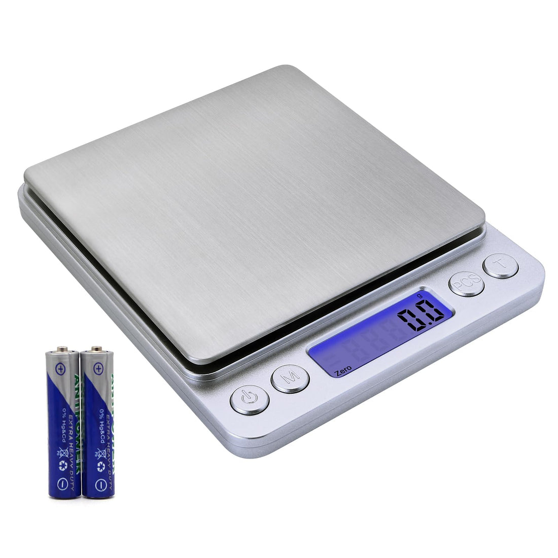 Barlunbee Digital Kitchen Scale for Food Ounces and Grams,Capacity 3kg 0.1g,Tare Function,9 Units,PCS,Auto Off,2 Trays,Stainless Steel Plate,Silver