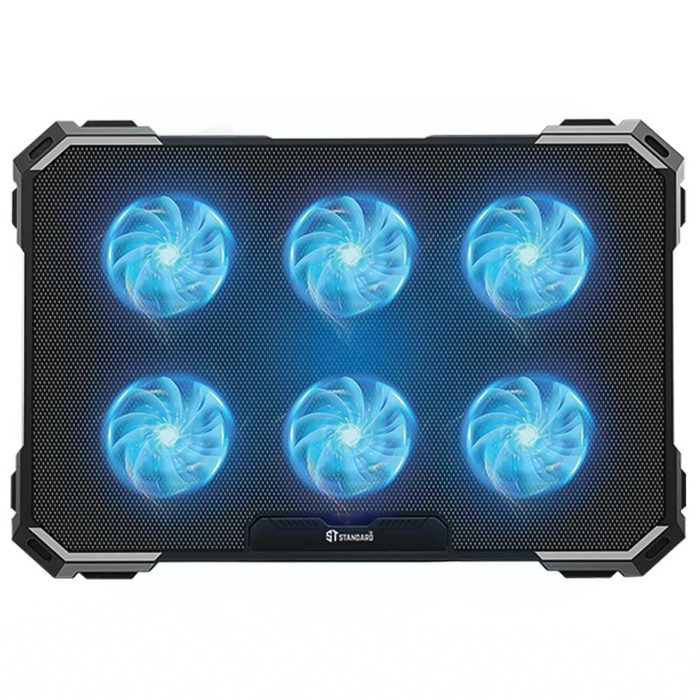 ICE-06N Laptop Fan with 6 Level Stand LED Light Dual USB Power Switch and Fan Speed Control - Supports Laptops up to 17 Inch - Black