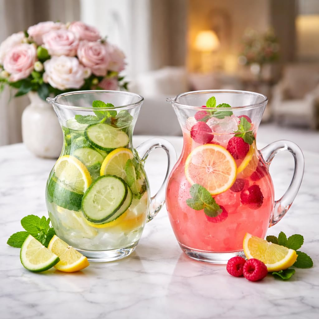 OVA Glass Water Jug – Durable 750ml Pitcher for Hot & Cold Beverages, Heat-Resistant Glass Carafe for Home, Office & Dining Table Use (Clear - 2 Pieces)