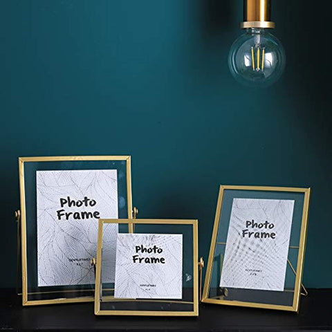 Gold Photo Frame Vintage Style Antique Gold Standing Picture Frames with Pressed Glass, Brass Metal Picture Frame for Photos Set of 3 Pcs (4" x 4", 4" x 6", 5" x 7) From FLAMINGO