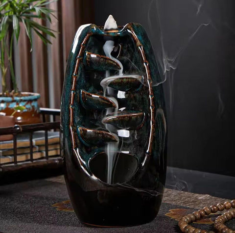 .Generic Ceramic Waterfall Incense Burner Set with Natural Incense Sticks, 60 Pieces, Black .G