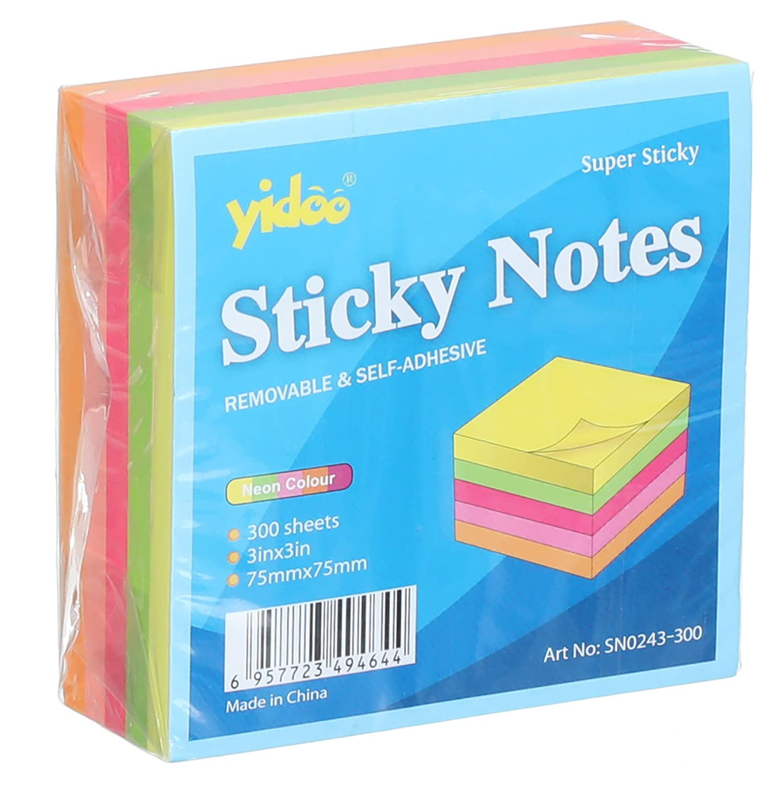 Sticky Notes 75 × 75 mm 300 Sheets Neon Multicolor Model SN0243