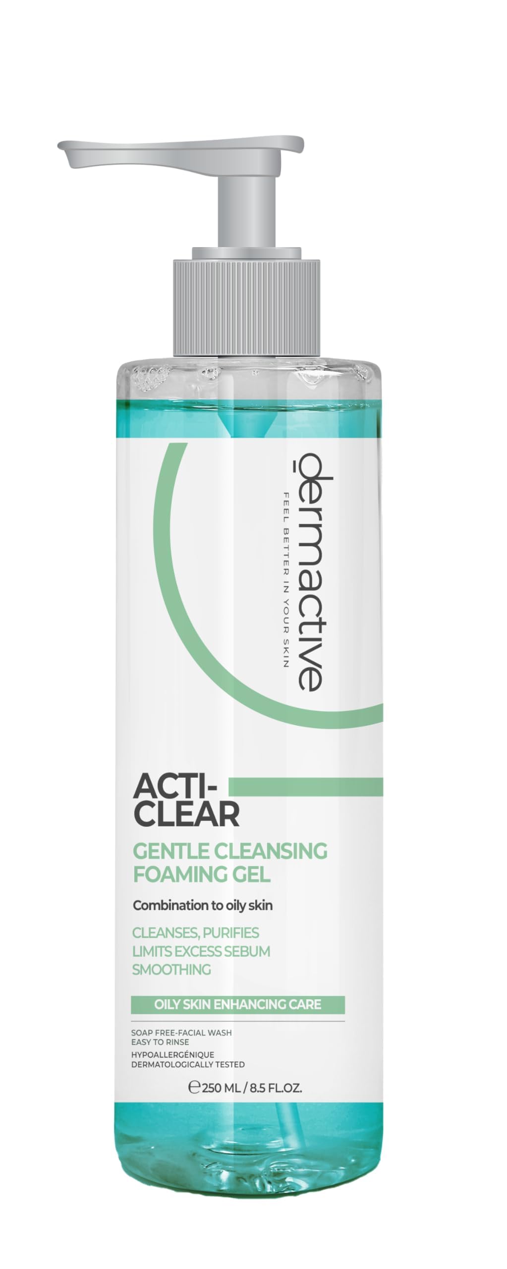 DERMACTIVE Acti-Clear Gentle Cleansing Gel – 250ml Purifies, Soothes, Balances – For Oily &Combined and Acne-Prone Skin