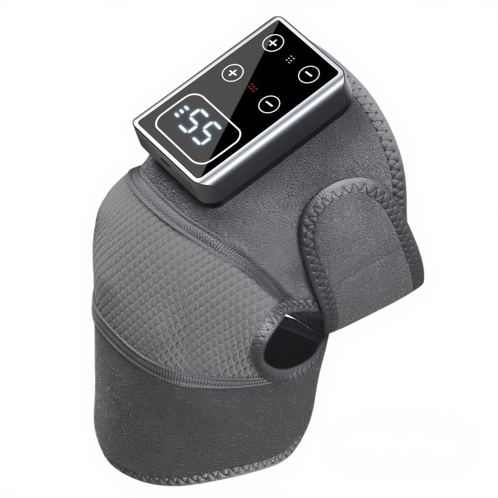 Knee Massager with Heat and Vibration Wrap for Knee Shoulder and Elbow, Adjustable Fabric Heating Pad, 3D Massage, WNK-001A