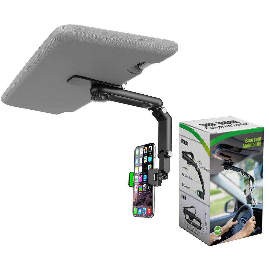Cell Phone Holder for Car - Car Cellphone Mount Clip - 360°Rotatable Phone Holder for Car Sun Visor - Universal for iPhone 13/12 Pro, Pro Max, XS, XR, Samsung, Andriod - Car Accessories