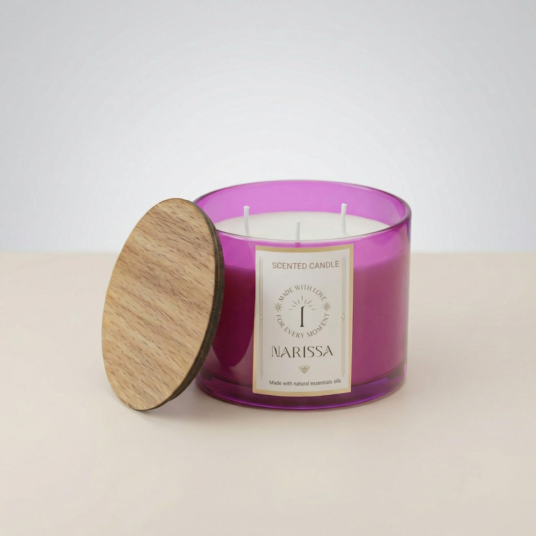 Narissa Elite Scented Candle - 500g - 3 Wick - 100% Natural Soy Wax - Premium Mauve Glass Design - Long Lasting Aromatic 12% Essential Oil for Relaxation and Wellbeing (Dark Kiss)