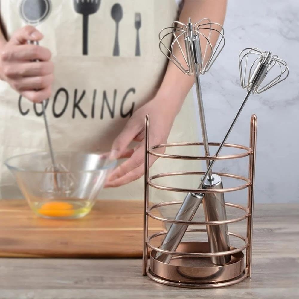 Al-Israa Milk Frother and Cream Frother with Stainless Steel Whisks, Easy Whisk, Manual Push Egg Beater Mixer, Semi-Automatic Spring Mechanical Whisk