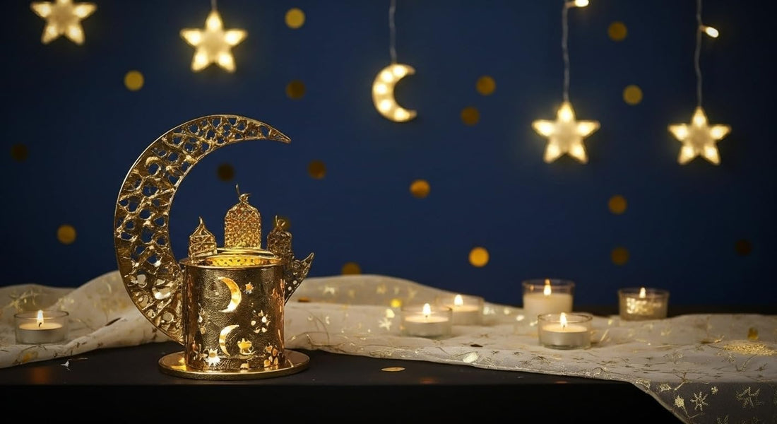 Ramadan Crescent with Hanging Lantern, Golden Ramadan Decoration, Islamic Home Decor Price, Gold