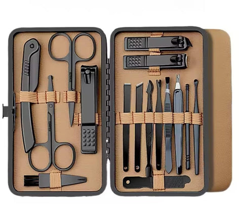 Stainless Steel Nail Clipper Set Grooming Tool Set with Portable Case Manicure Art Tool Nails Cut,15PCS-DARK GREEN