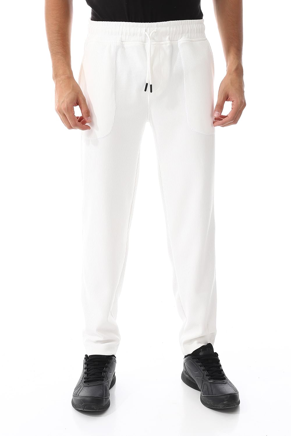 Ribbed Comfy Elastic White Joggers
