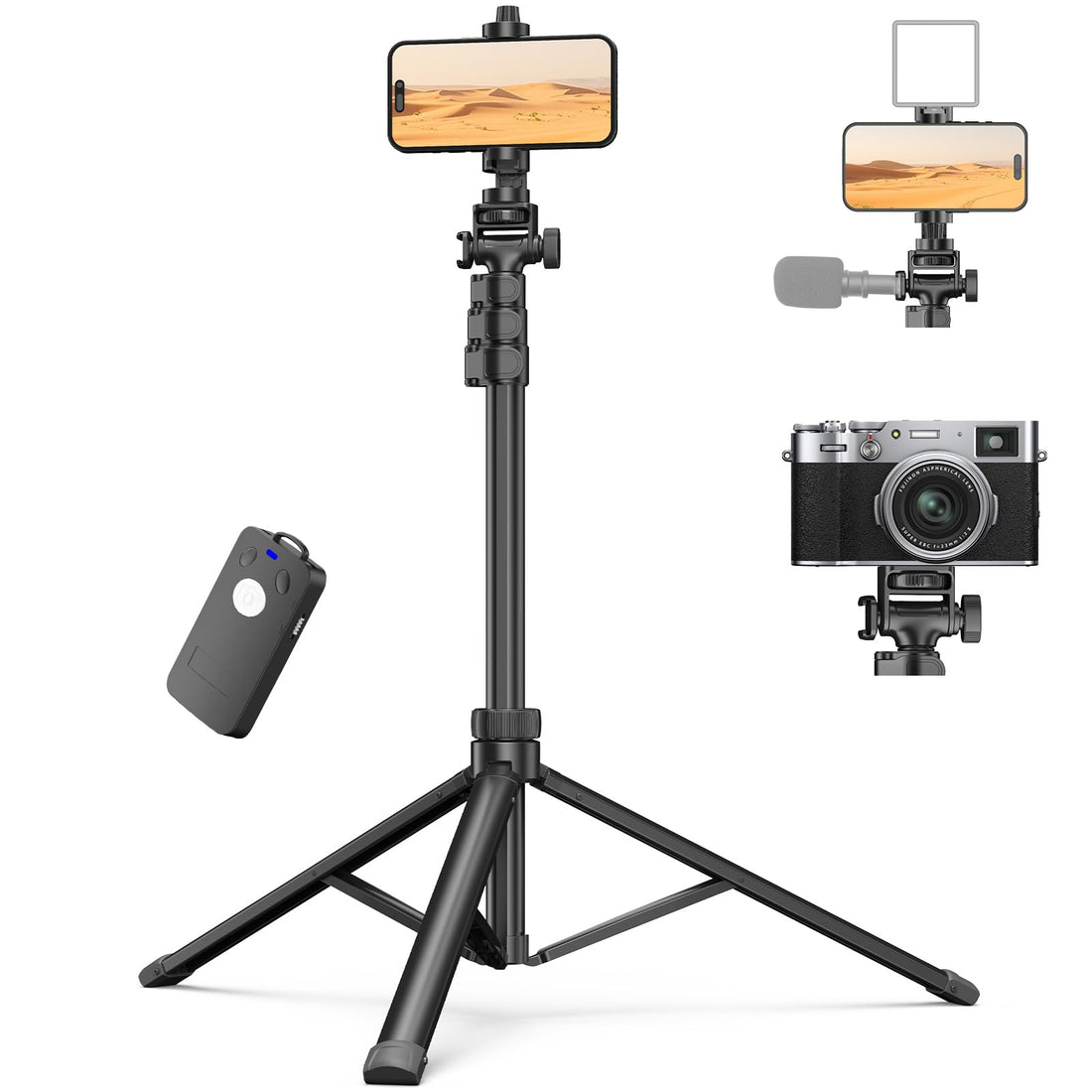 XXZU 170 cm Tripod for Cell Phone, Tripod for Camera, Table and Travel Tripods, Selfie Stick Tripod for Camera with Remote Control and Stand, Compatible with iPhone, Phone and Camera