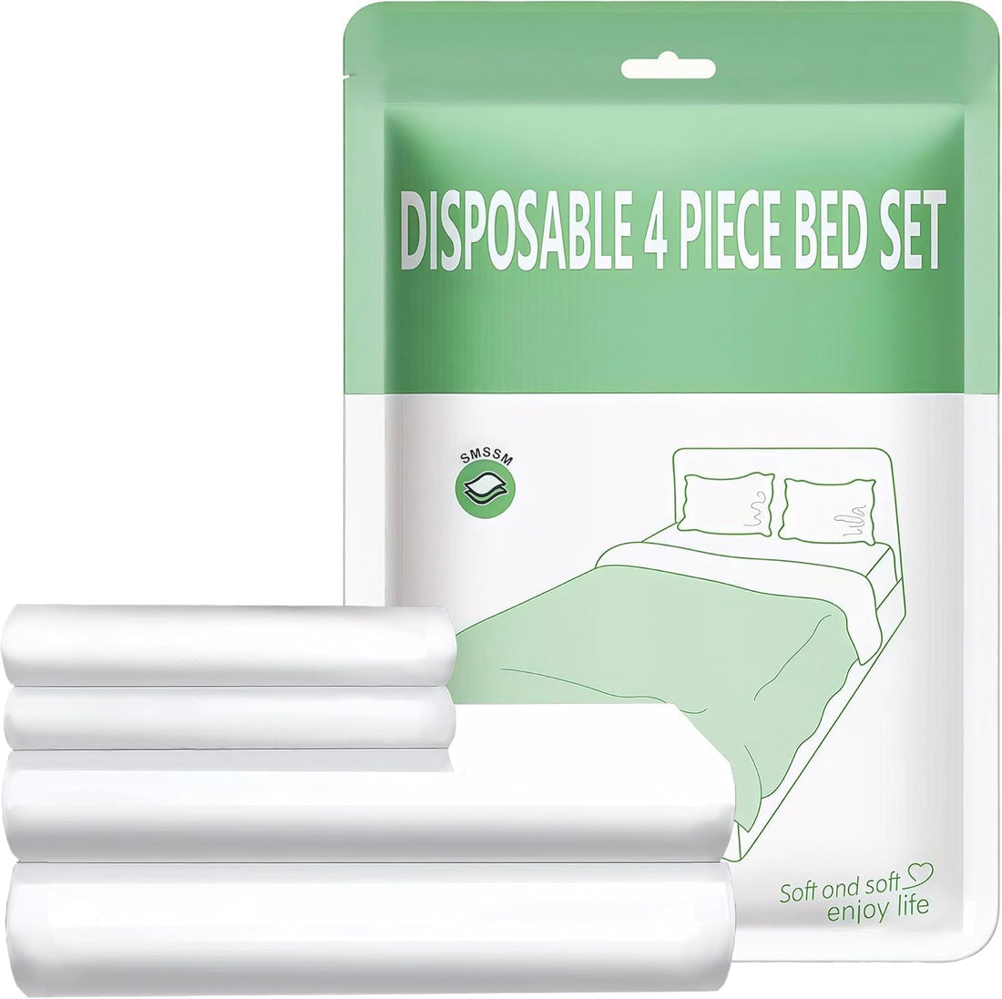 GQ 5-Layer SMSSM Disposable 4-Piece Bedding Set - King Size (86"x90.6") Bed Sheet, Quilt Cover & 2 Pillowcases - Hygienic, Skin-Friendly, Portable for Travel, Business Trip, Camping, Hotel