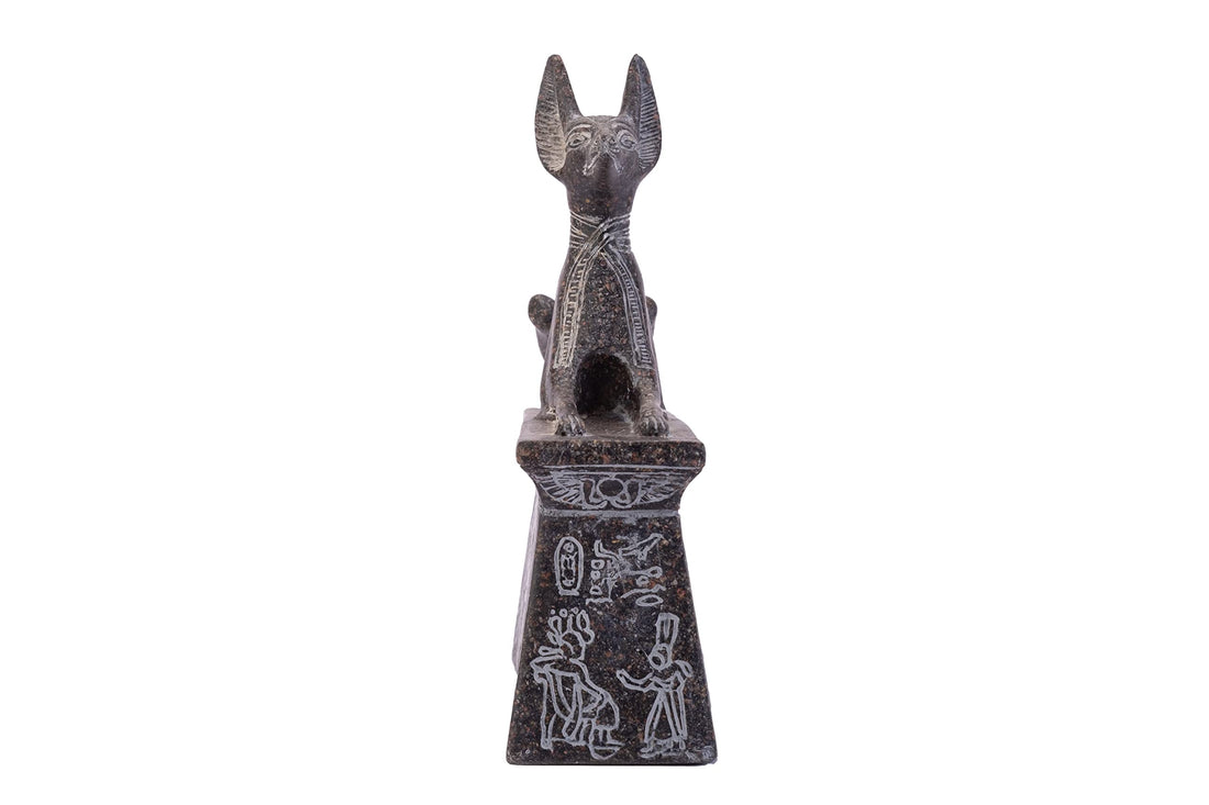 Replica of Anubis shrine with Ramses II chariot scene&Tutankhamun Family - sculpture Handmade in Egypt from Granite stone.