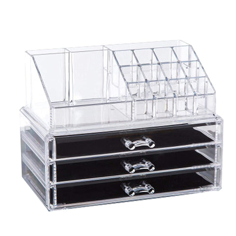 Clear Acrylic Cosmetic Organizer Makeup Holder Display Jewelry Storage Case 4 Drawer For Lipstick Liner Brush Holder