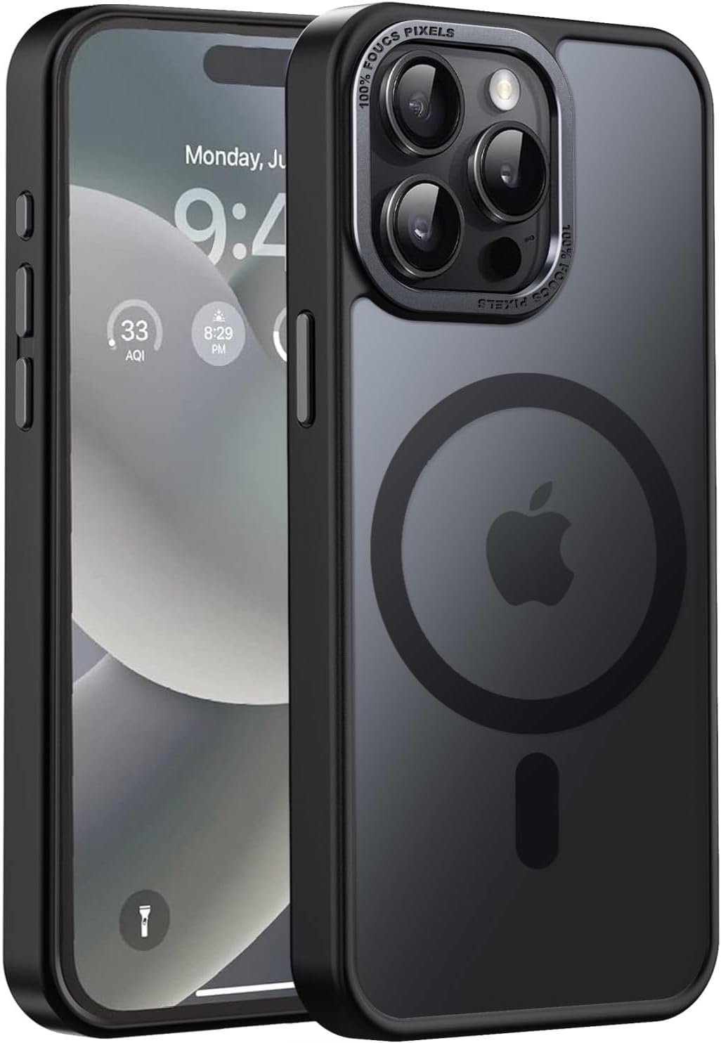 Upgraded Magnetic for iPhone 15 Pro Max Case [Compatible with Magsafe] [Mil-Grade Protection], Pocket-Friendly, Slim Translucent Phone Case Cover for iPhone 15 Pro Max 6.7", Black