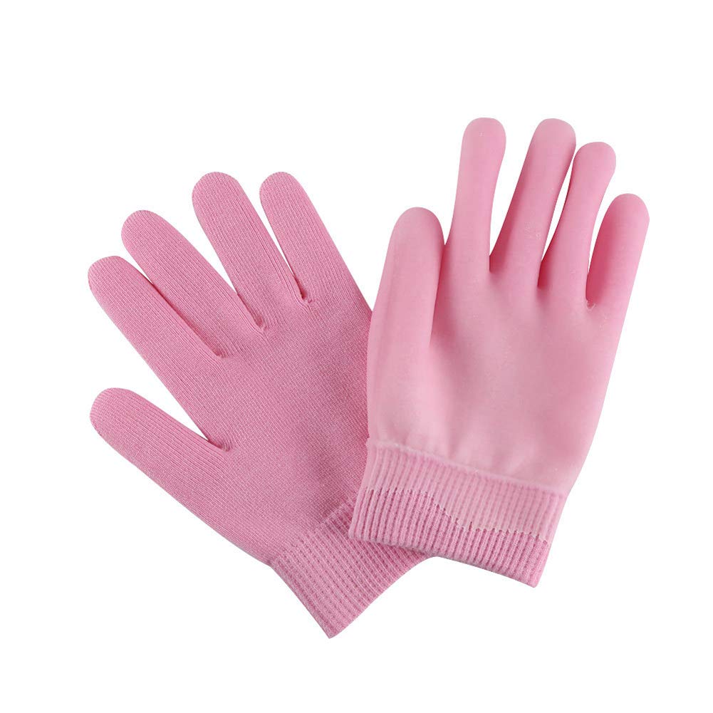 2Pairs Women Men Moisturizing Gel Gloves for Soften Cracked Skin Soft Cotton Spa Moisturizing Gloves Hand Mask Care Treatment (Pink)