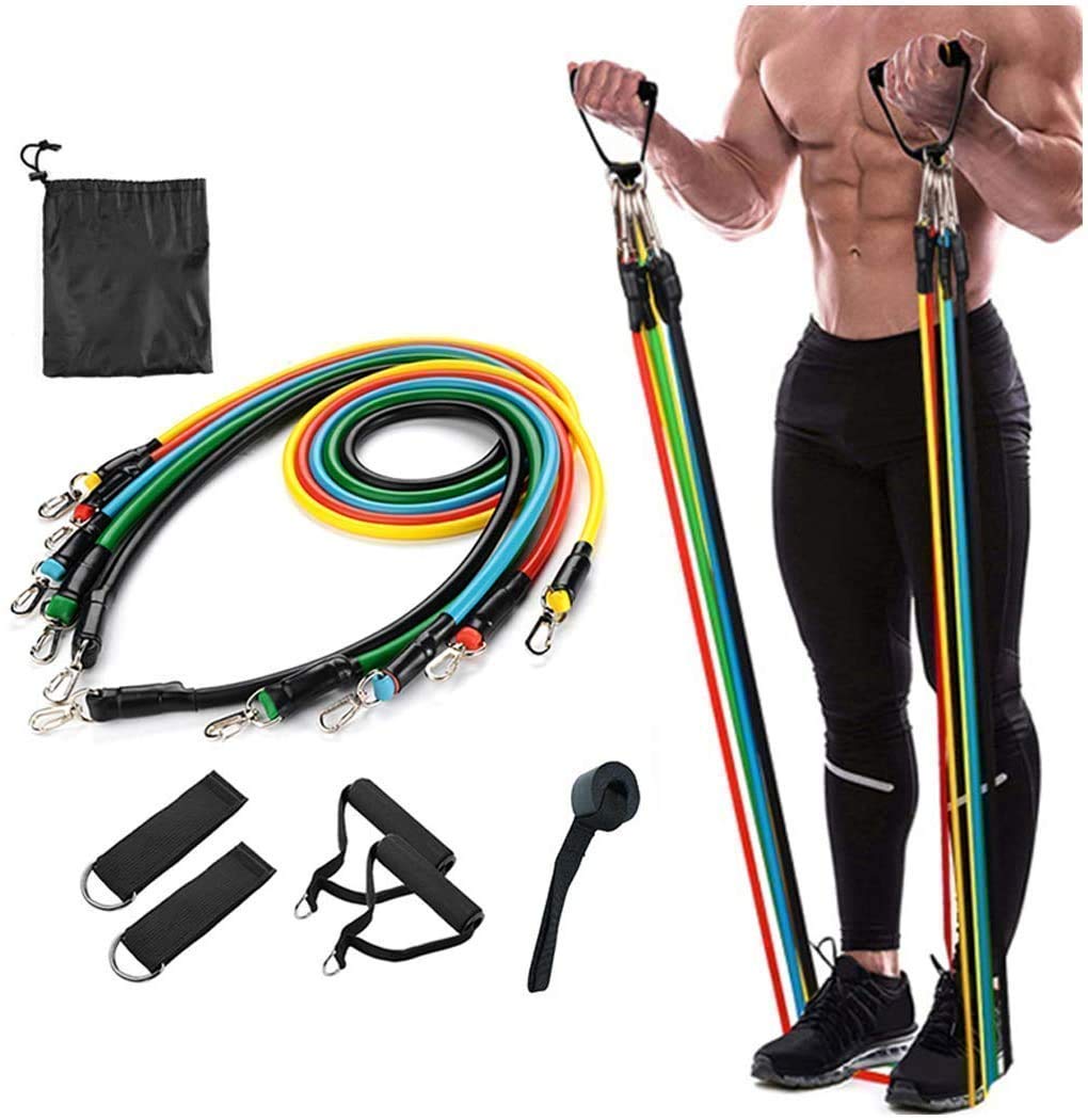 Sui Generis Latex Resistance Band for Workout Set & Excercise, Stretching, and Workout Toning Tube Kit with Foam Handles, Door Anchor, Ankle Strap, and Carrying Bag for Men, Women