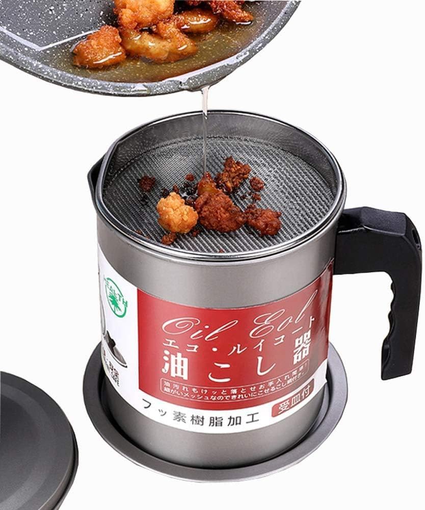 Circle M Stainless Steel Kitchen Oil Strainer Pot with Filter – 1.4L Oil Dispenser and Storage Container with Fine Mesh Strainer for Frying Oil and Cooking Grease