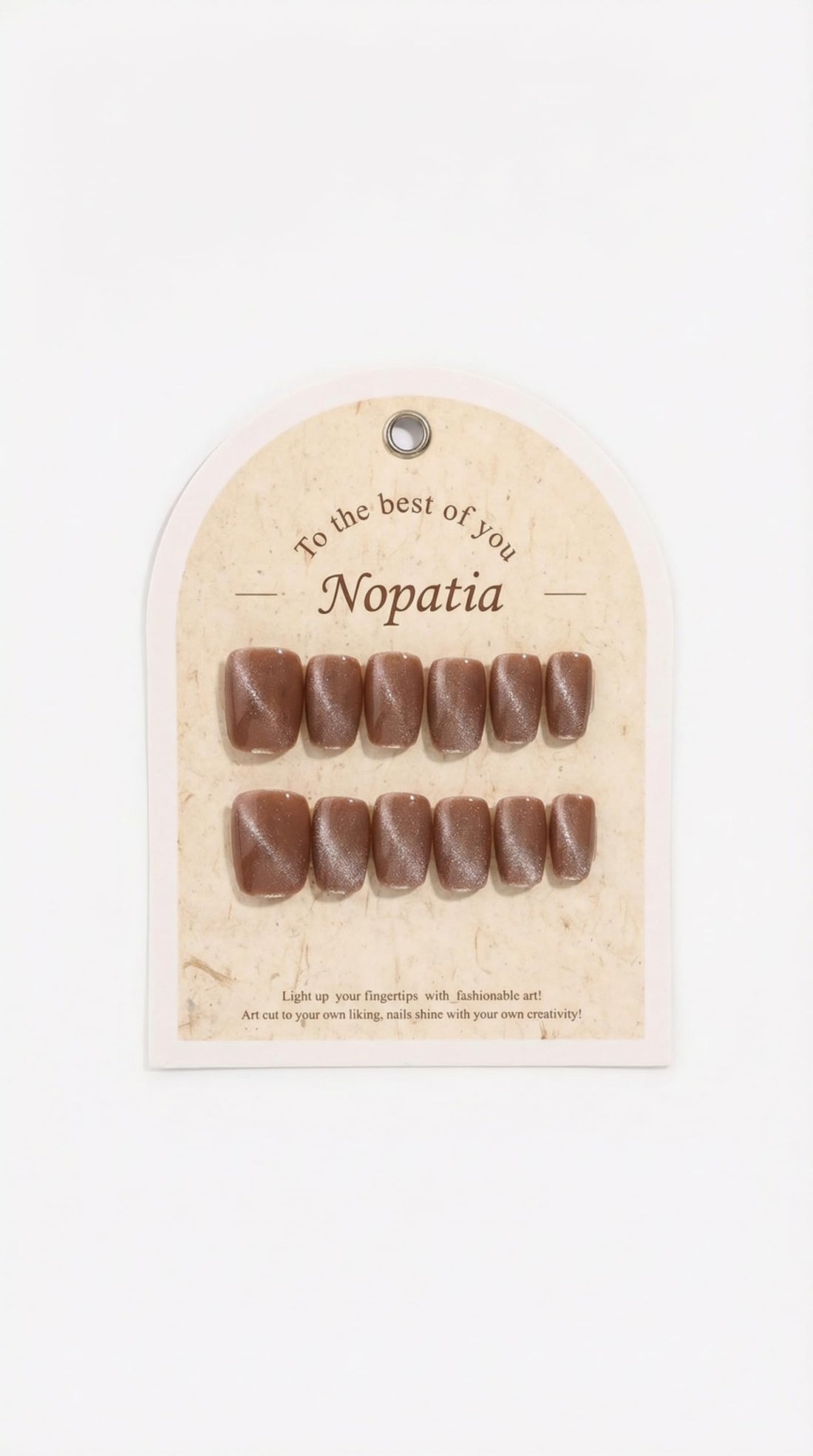 Nopatia Charming Cat Eye False Nail Kit - Glossy & Shiny False Nails for Professional Salon Look at Home - Easy to Apply & Long Lasting (Brown)