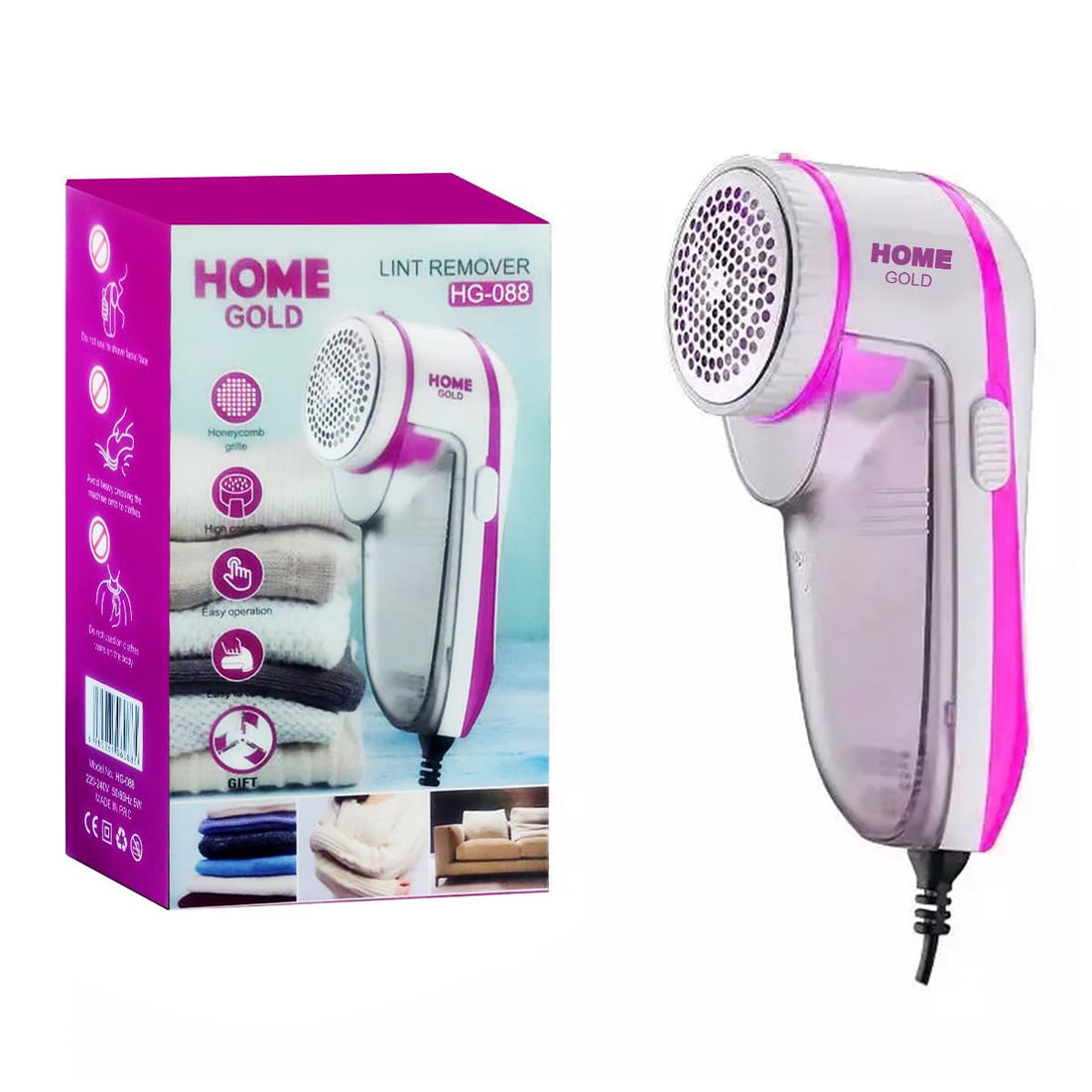 HOME GOLD Lint Remover For Clothes - Lint shaver, Fuzz Fabric Shaver with High Capacity & Low Noise Design - Easy Operation, Portable & Comfortable, (HG-088)