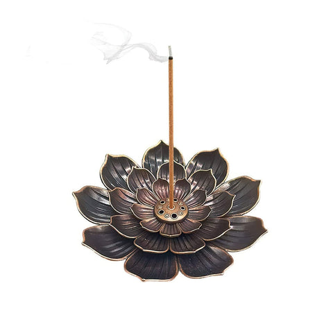 Lotus Brass Incense Holder, 2Pcs Lotus Incense Sticks Burner, 5 Incense Holes with Detachable Ash Catcher for Home Fragrance Tea House Yoga Room Bedroom