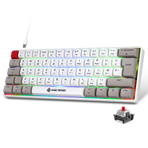 UK Layout 60% Mini Mechanical Keyboard RGB Backlit Lighting Chroma LED Backlight USB C Compact 62 key Gaming Keyboard Full Anti-ghosting for PC, Computer, Laptop, PS4, PS5, Xbox - Red Switch