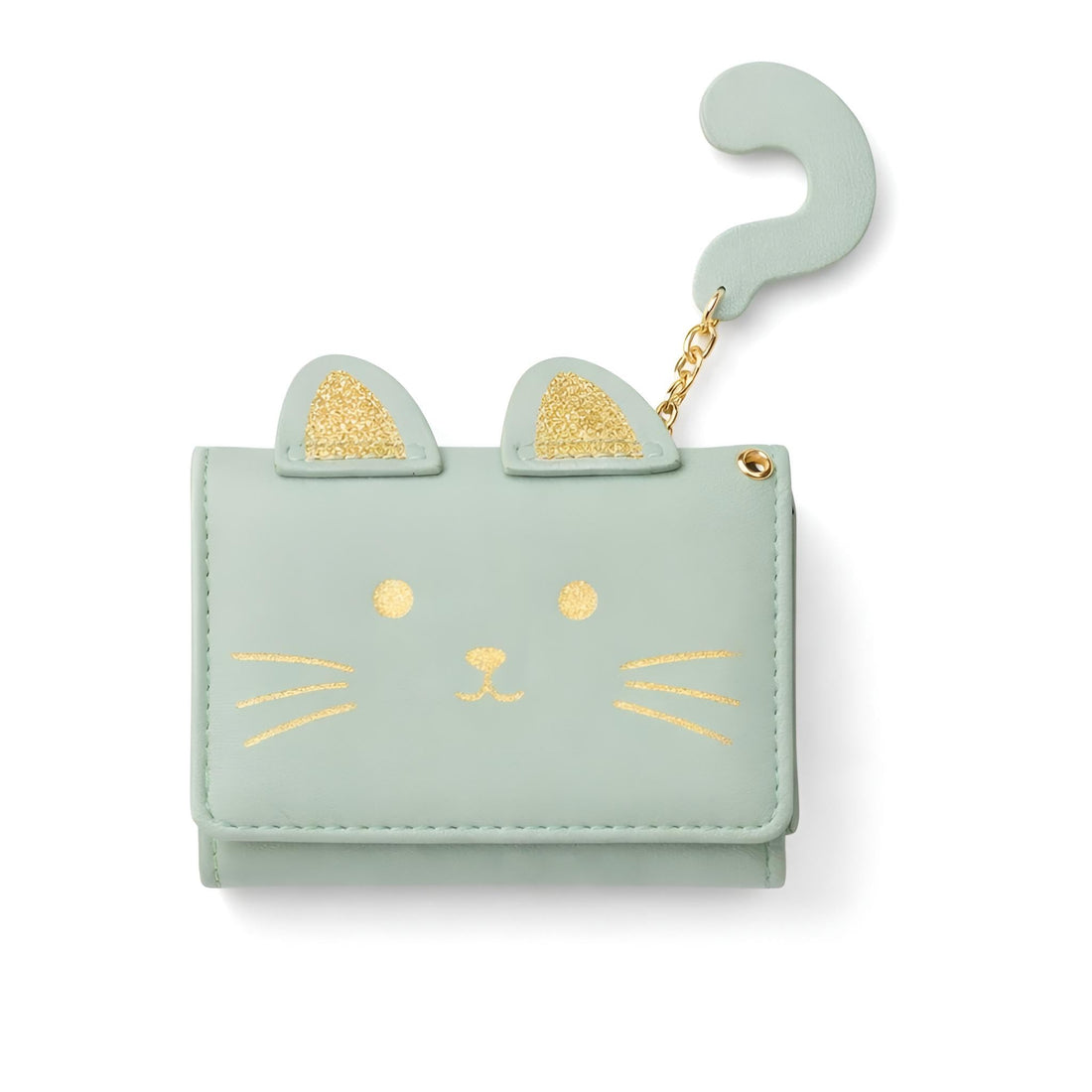 Cat Wallet - Cute 3D cat design with tail pendant, compact tri-fold card case with cash and coin pockets, sleek black small size for everyday carry (GREEN)