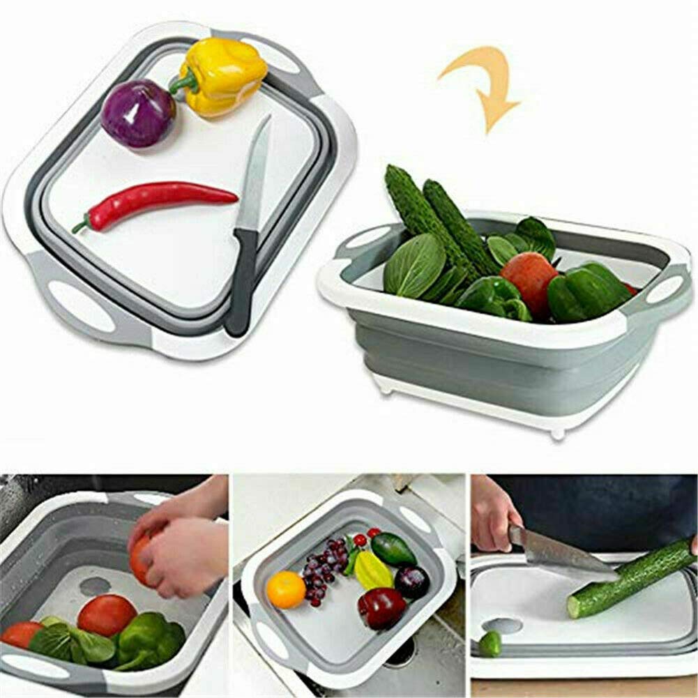 Collapsible Dish Drying Rack, Small Folding Dish Rack, Portable Dish Drying Rack, Compact Dish Drainer for Kitchen, Camper, RV, Caravan, Travel Trailer (Grey Cutting Board)