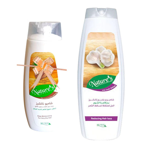 Hair Fall Reducing Shampoo & Conditioner with Garlic Extract, 615ml + Free Nature's Shampoo with Coconut Oil & Wheat Germ - Deep Conditioning for Extra Dry Hair - 400ml