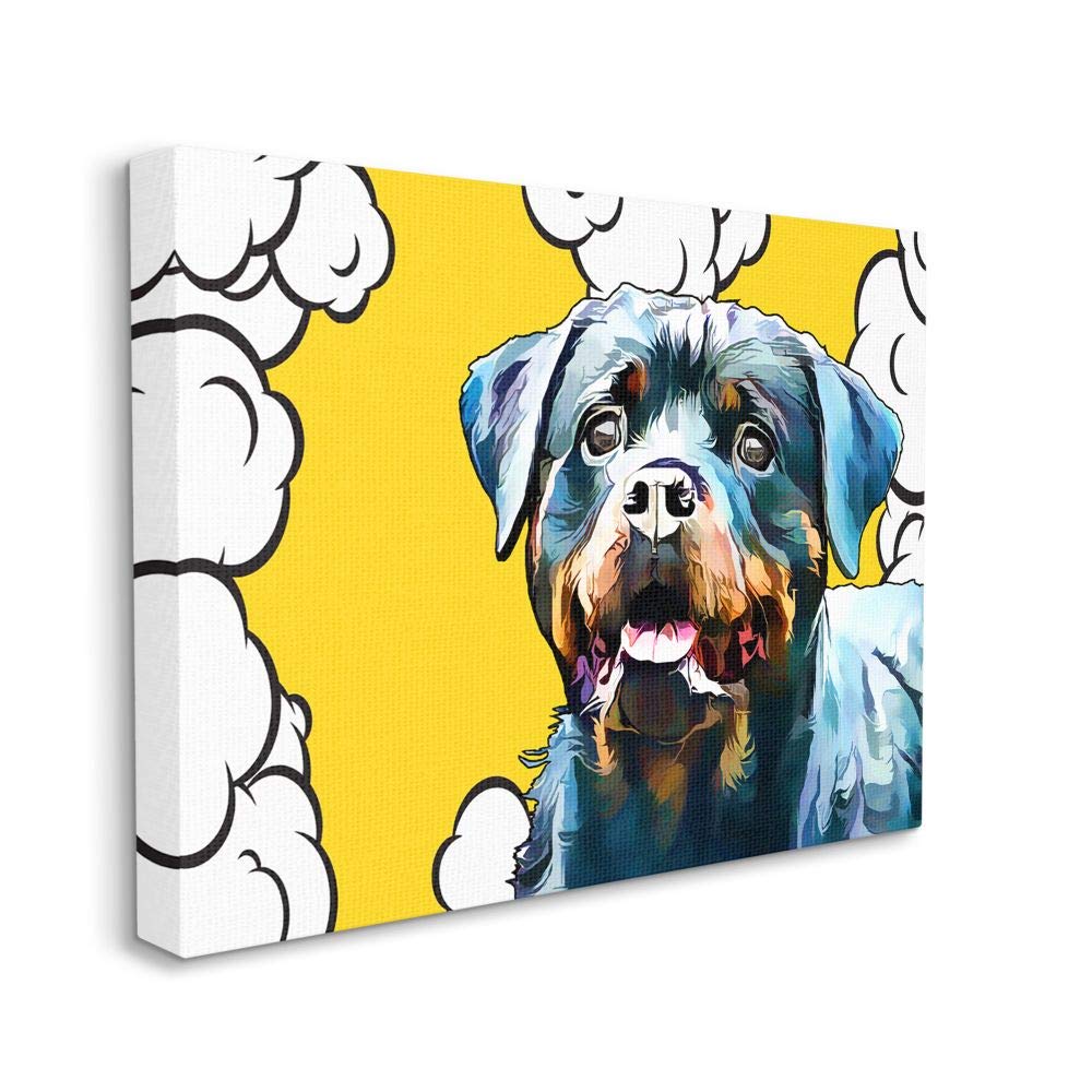 Stupell Industries Peaceful Rottweiler Dog Over Pop Clouds Wall Art, 16 x 20, Yellow