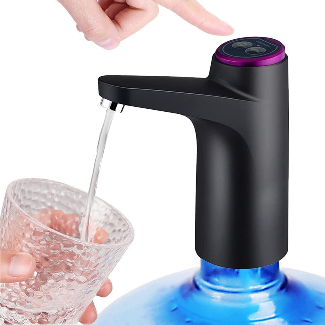 HSQMA Water Bottle Pump, USB Charging Portable Electric Water Pump, Double Button Portable Water Dispenser, Electric Water Dispenser Pump, For Universal 2-5 Gallon Bottle, For Indoor & Outdoor (Black)