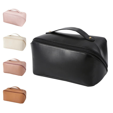 Large Capacity Travel Make-up Bag, Portable Cosmetic Organizer for Women Girls, Waterproof Toiletry Bags with Divider Zipper Handle, Multifunction Make-up Storage Case, Black, Simple