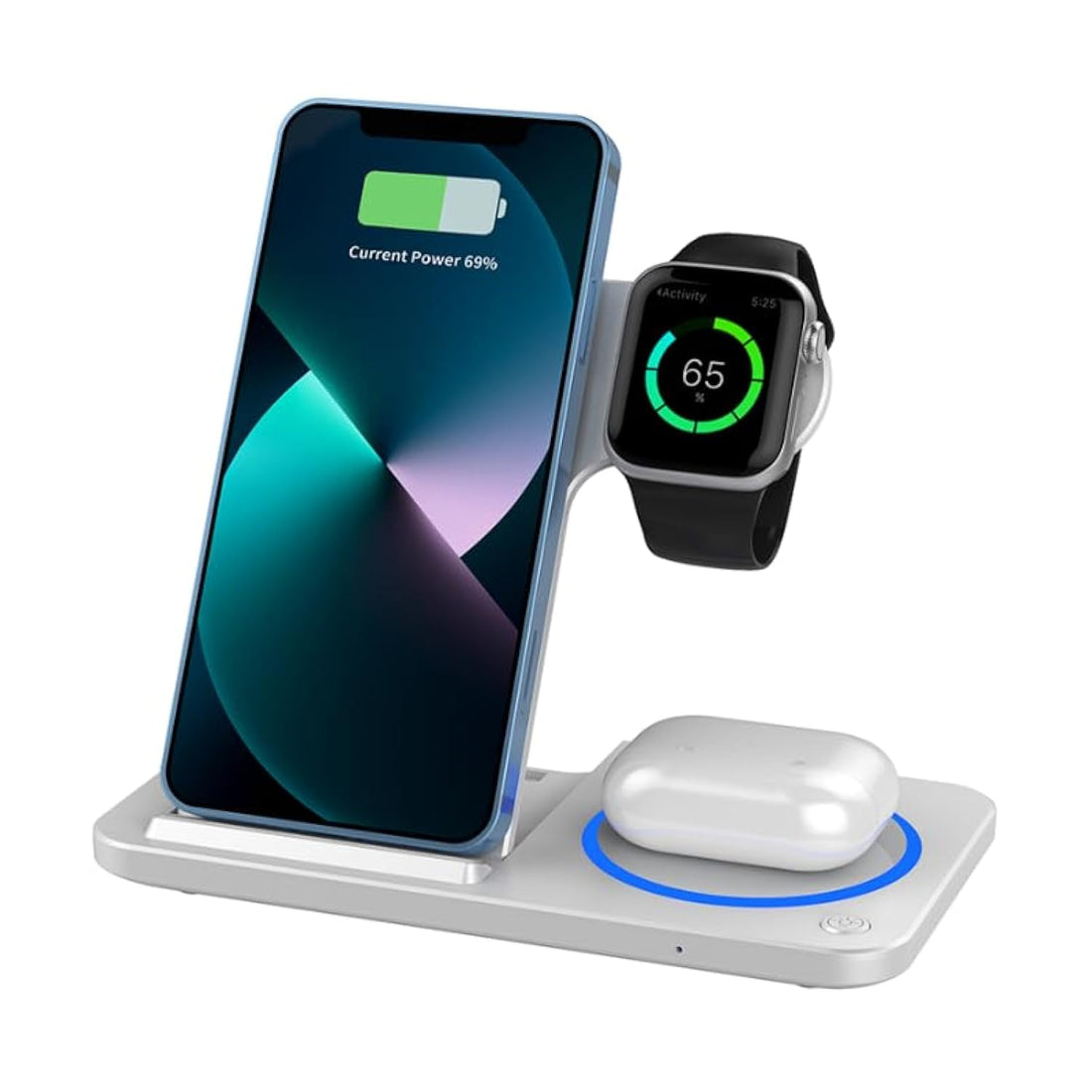 WiWU 3-in-1 Magnetic Wireless Charging Station (15W), Fast Charging Stand for iPhone, iWatch & AirPods, Double Poly Induction Hub – White | 18 Months Warranty