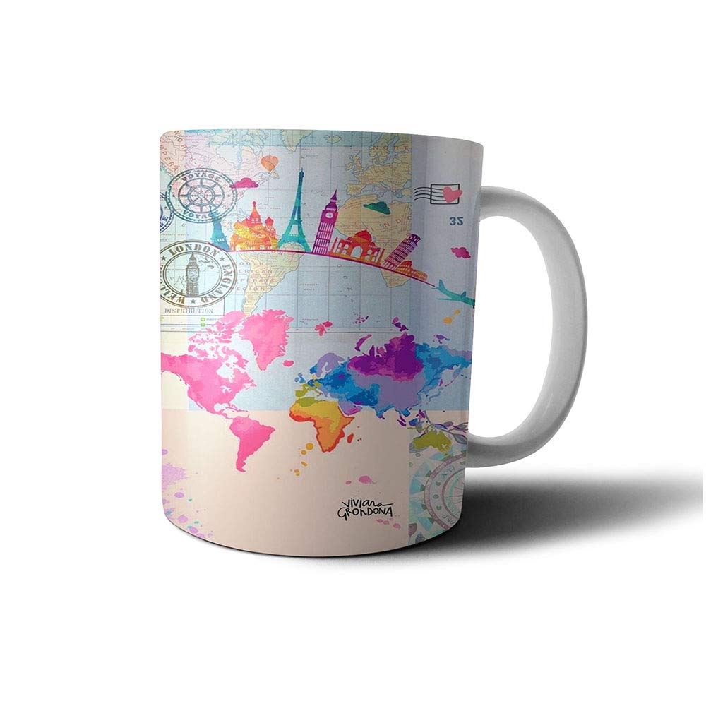 Map and Monuments Printed Ceramic Mug - Multi Color