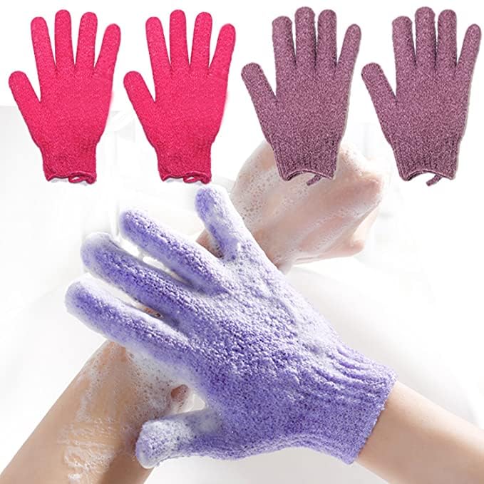 2 Pair Exfoliating Body Gloves Bath Scrub Wash Mitts Skin Massage Sponge Towel Deep Cleansing Dead Skin Brush Scrub Luxury Spa Loofah (Multicolor)