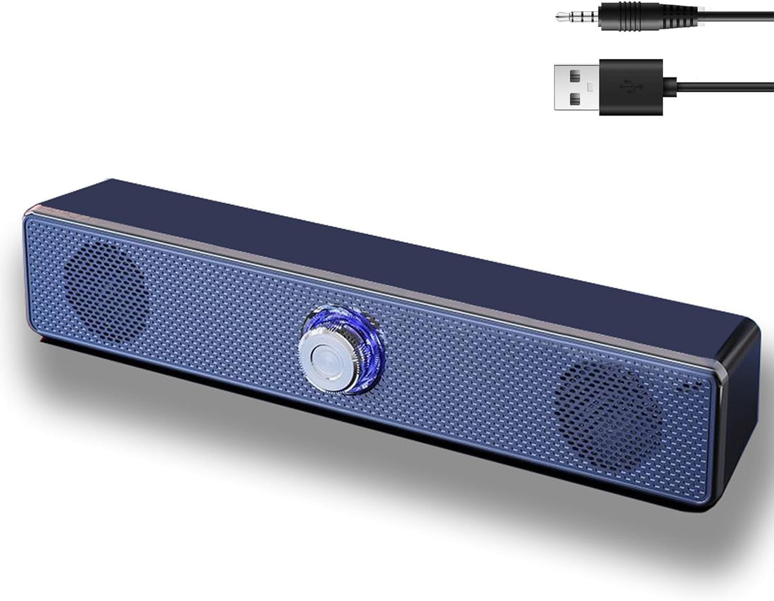 Computer Speaker, High-Quality Material, Powerful Sound, Wired USB and Audio jack Multimedia Speaker, Elegant Design Blue/Black