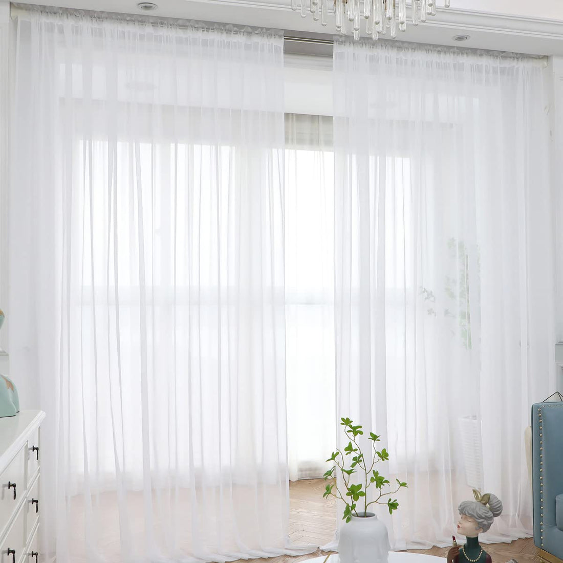 Window White Sheer Curtains 95 Inches Long 2 Panels Sheer White Curtains Basic Rod Pocket Panel for Bedroom Children Living Room Yard Kitchen (White, 52" W x 95" L | 2 pcs)