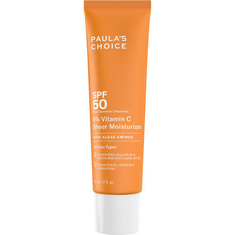 PAULA'S CHOICE 5% Vitamin C Sheer Moisturizer SPF 50, Lightweight Invisible Broad-Spectrum Sunscreen, Brightens Dullness, Prevents Dark Spots, Suitable for All Skin Types Including Blemish-Prone, 60