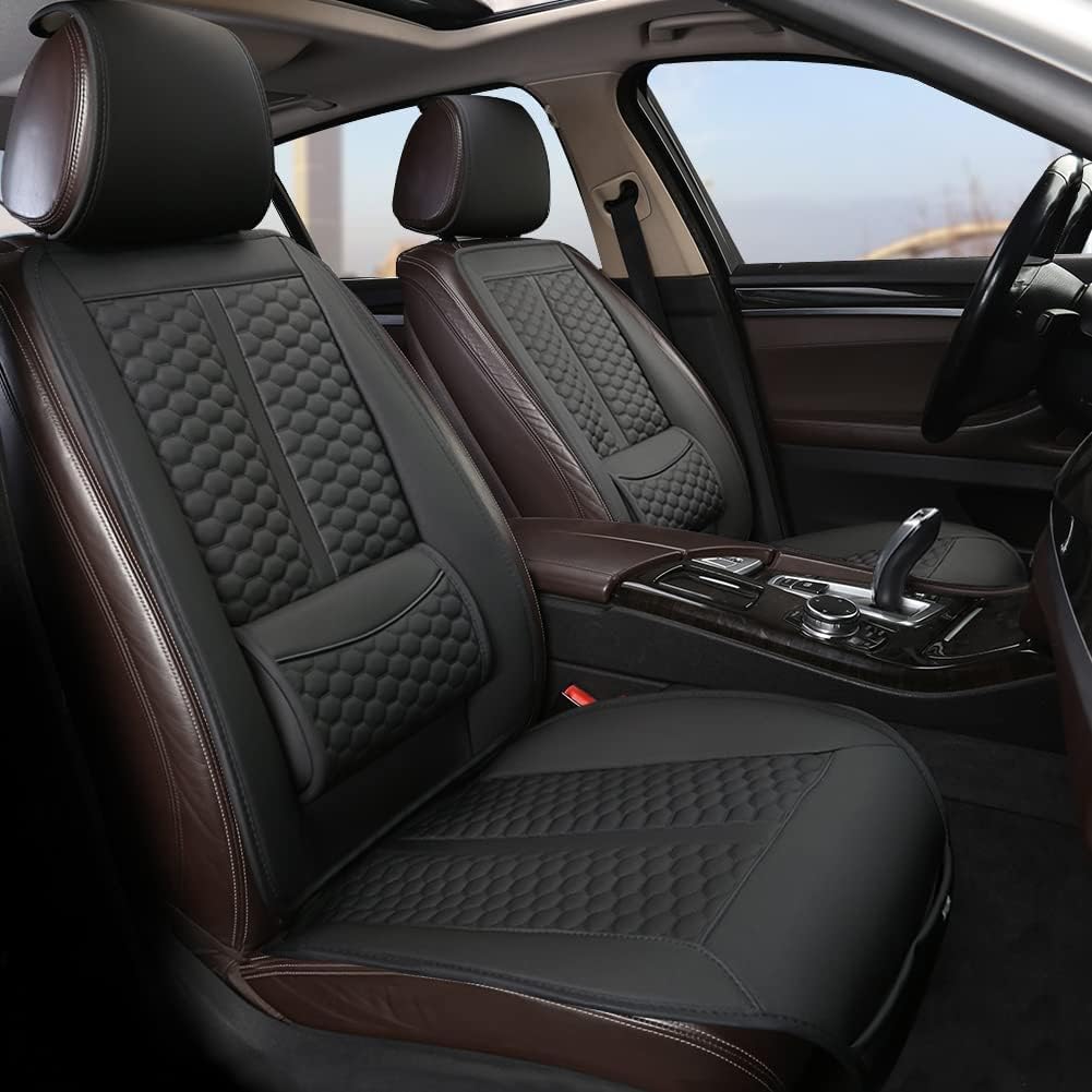 Assafco Car Seats Covers, 1 Pair Universal Sideless Driver Seat Protectors with Lumbar Support and Headrest Cover – Black
