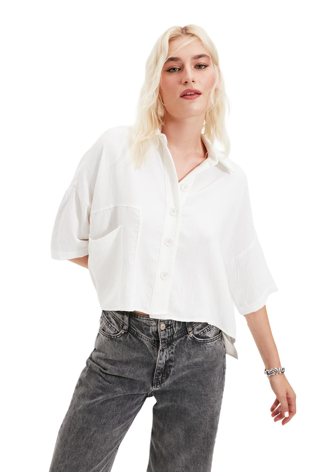 Trendyol Woman White Oversize Wide Fit Poor Sleeve Woven Shirt TWOSS20GO0381 Shirt