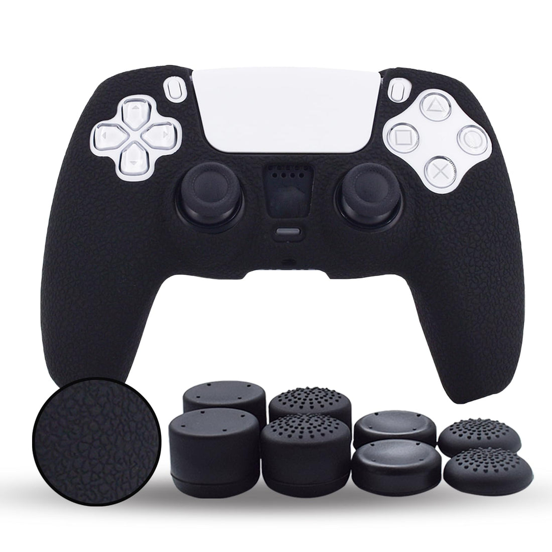 Jazane Grips Compatible with PS5 Controller Skin,Silicone Grips for PlayStation 5 Controller Anti Slip Cover Case Protector for PS5 Controller - with 8pcs Pro Thumb Grips-Black