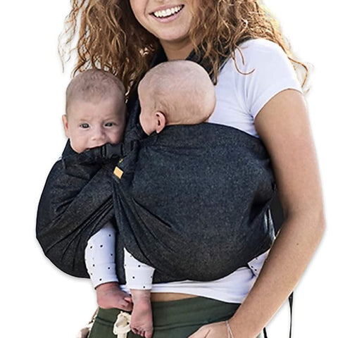 Kangaro baby Twins Carrier - Ergonomic & Adjustable with Safety straps - Double pocket carrier - Newborn to Toddler (suitable from 4 to 12 kilo for each baby) support correct M shape position - black