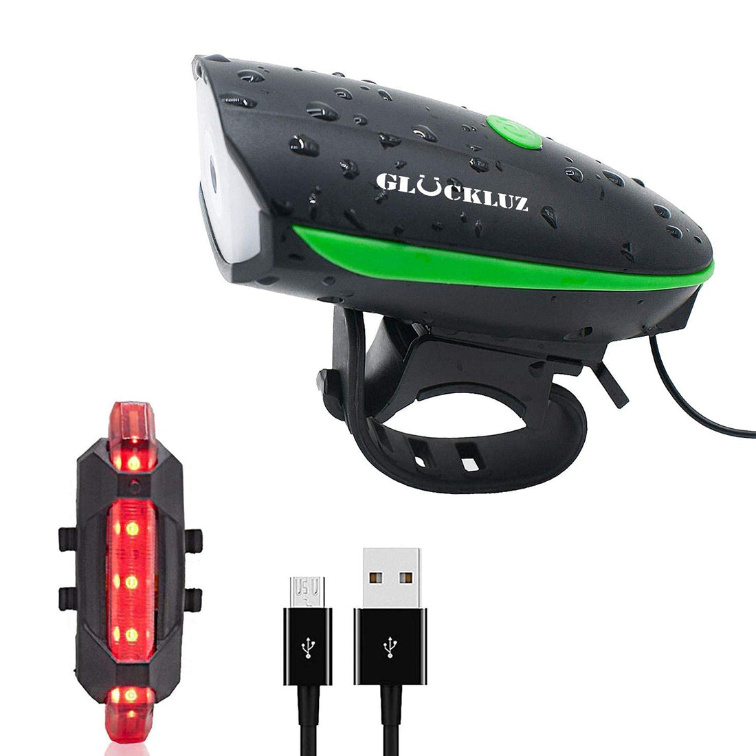 BICYCLE LIGHT SET BIKE FRONT LIGHT & TAILLIGHT SET WATERPROOF HEAD REAR LIGHT SET (USB RECHARGEABLE, BLACK)