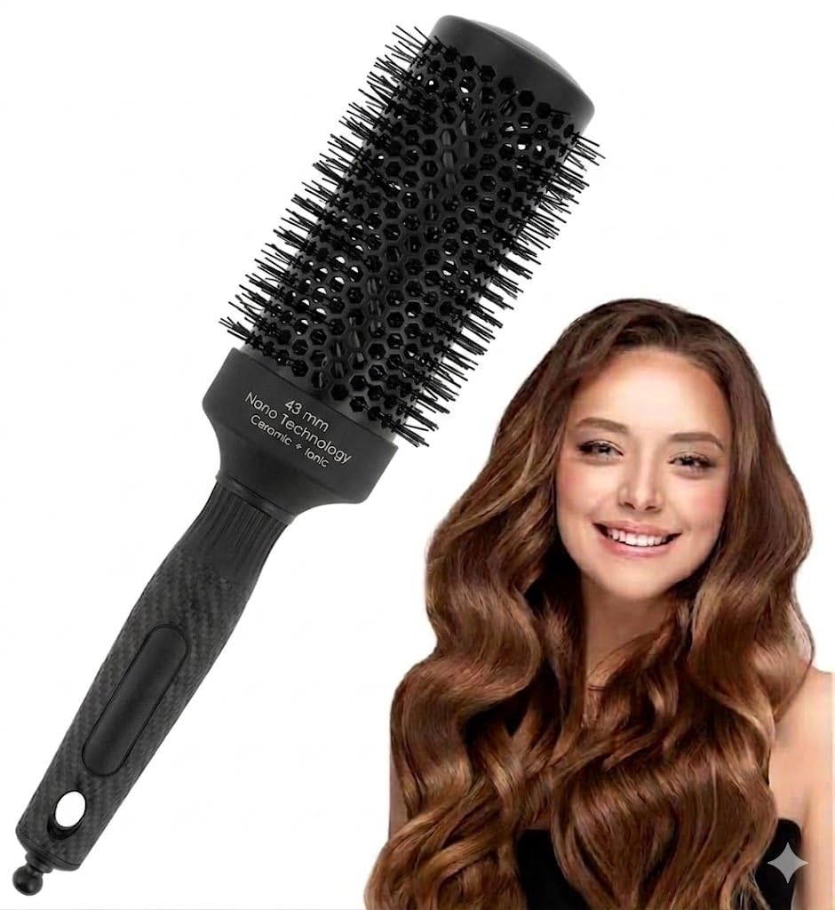 Round Brush for Blow Drying,Thermal Nano Ionic Round Drying Hair brush Professional for Styling Hair Curling Brush-black color (43mm)